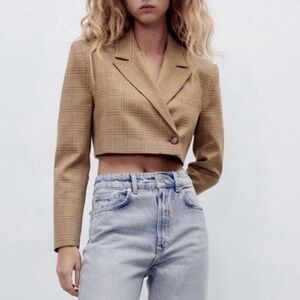 Zara Cropped Plaid Blazer